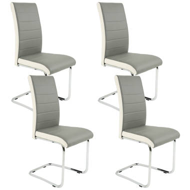 Grey leather high discount back dining chairs